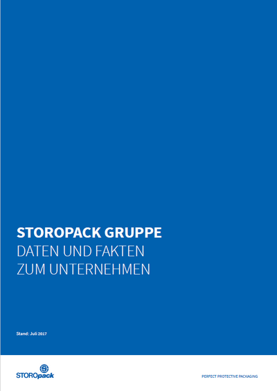 Abgebildet ist ein blaues Deckblatt zu den Storopack Factsheets. 